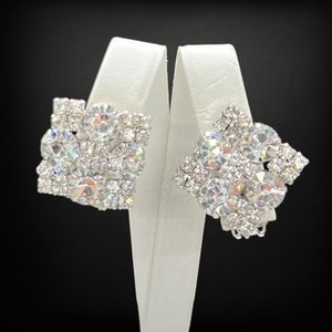 Vintage Clear UV Reactive Glass Rectangle Clip Earrings